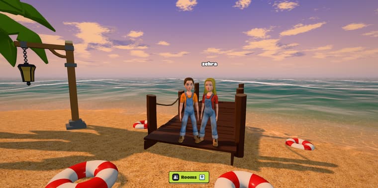 Evening on the pier. The lobby is where players meet, talk and pick a room before a hunt.
