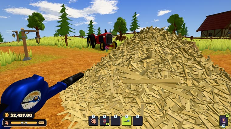 The vacuum pulls in straw by the tankful — with the storage upgrade you can carry far more.